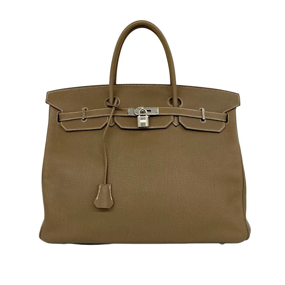 HERMES Birkin 40 Togo Leather Genuine Handbag Tote Bag Greige Etoupe 614-5